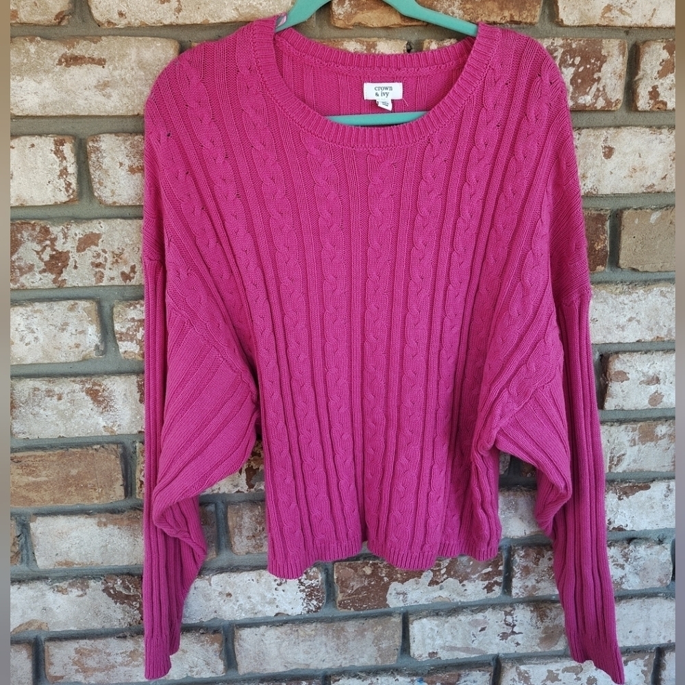 Crown & Ivy NWT Dark Pink Cable Knit Long Sleeve Sweater XL Slouchy Barbiecore